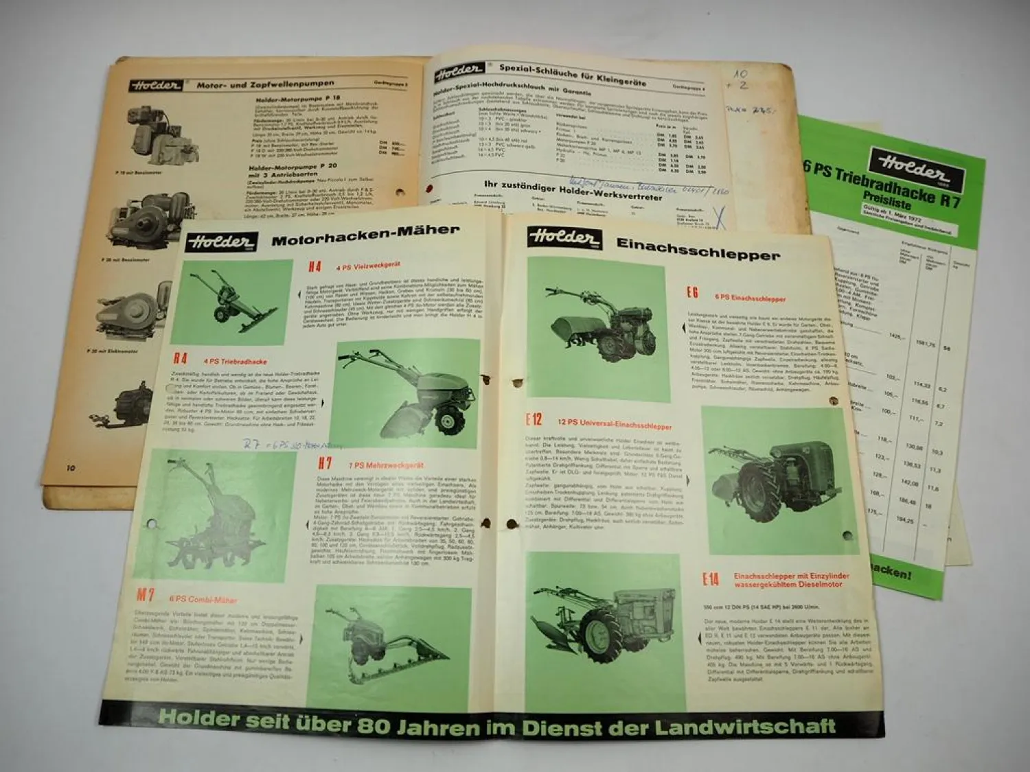 Mappe mit Prospekt Holder Schlepperprogramm Motorhacken Spritzgeräte 1970er J.
