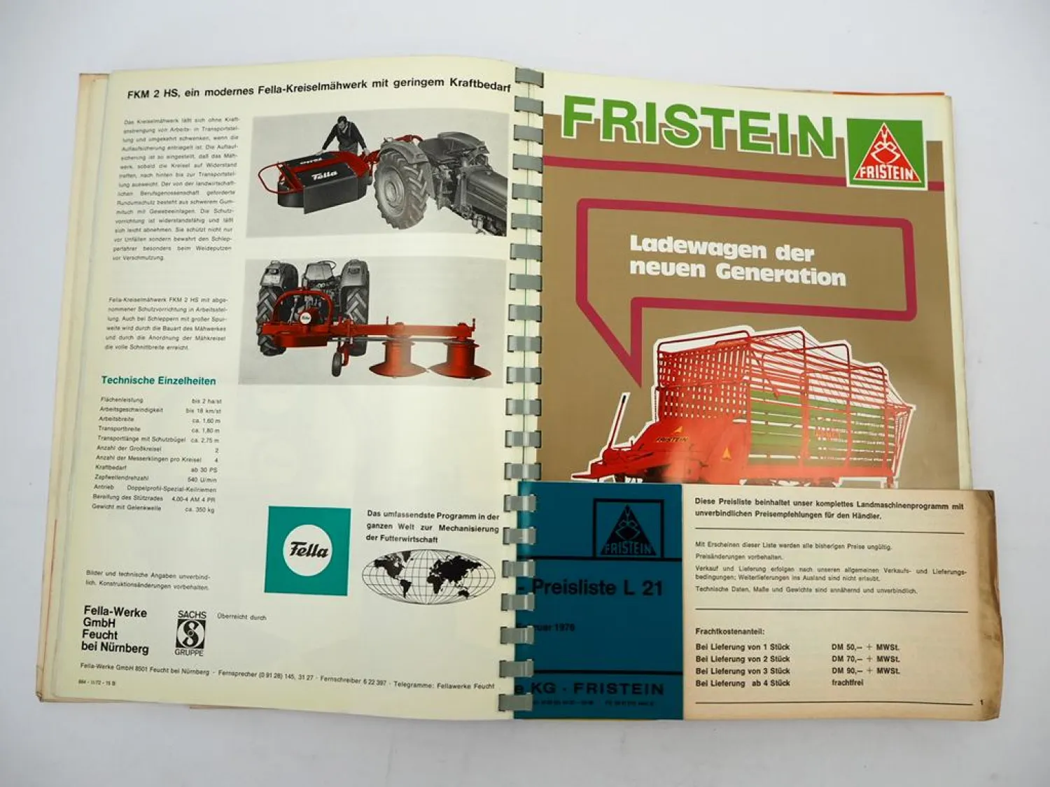 Mappe mit Prospekten Preislisten Landtechnik 1970er Jahre Fella Fristein Hardi