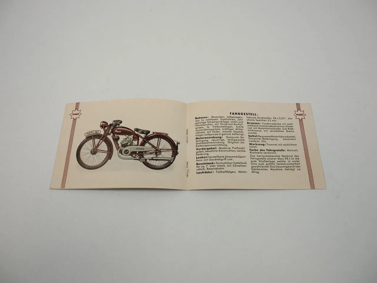 Mars 98J Motorfahrrad mit ILO 100 ccm Motor Prospekt 1930er Jahre