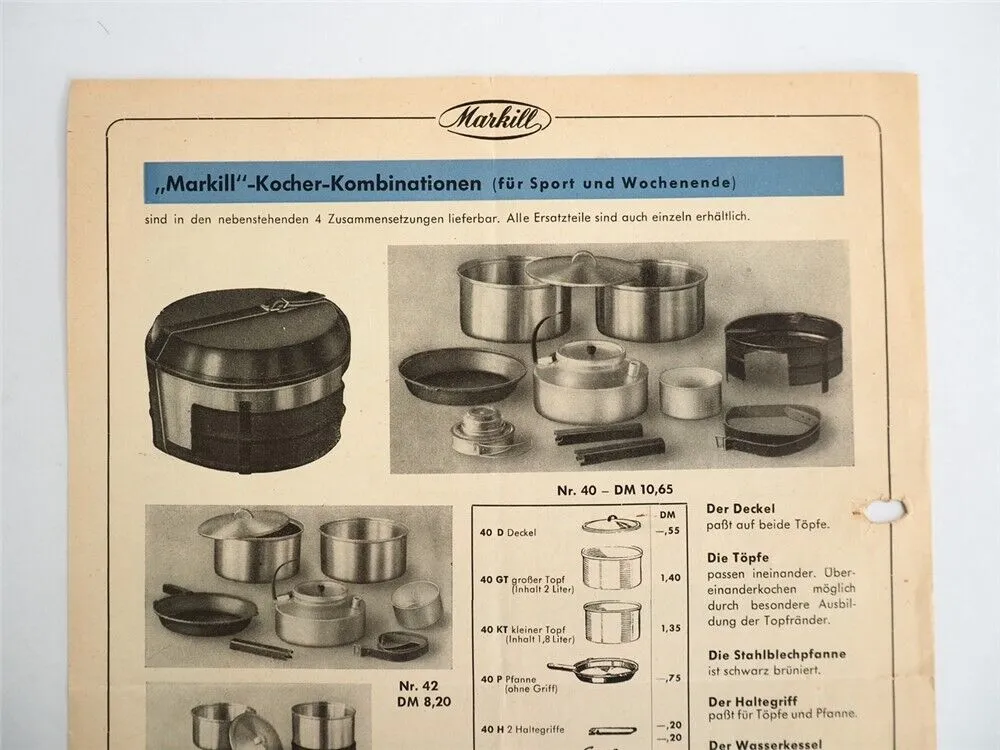 Marsteller Killmann KG Kettwig Markill Aluminium Geschirr Prospekt 1950er Jahre