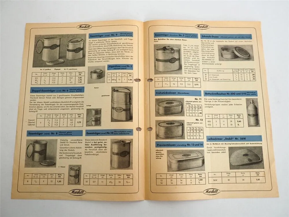 Marsteller Killmann KG Kettwig Markill Aluminium Geschirr Prospekt 1950er Jahre