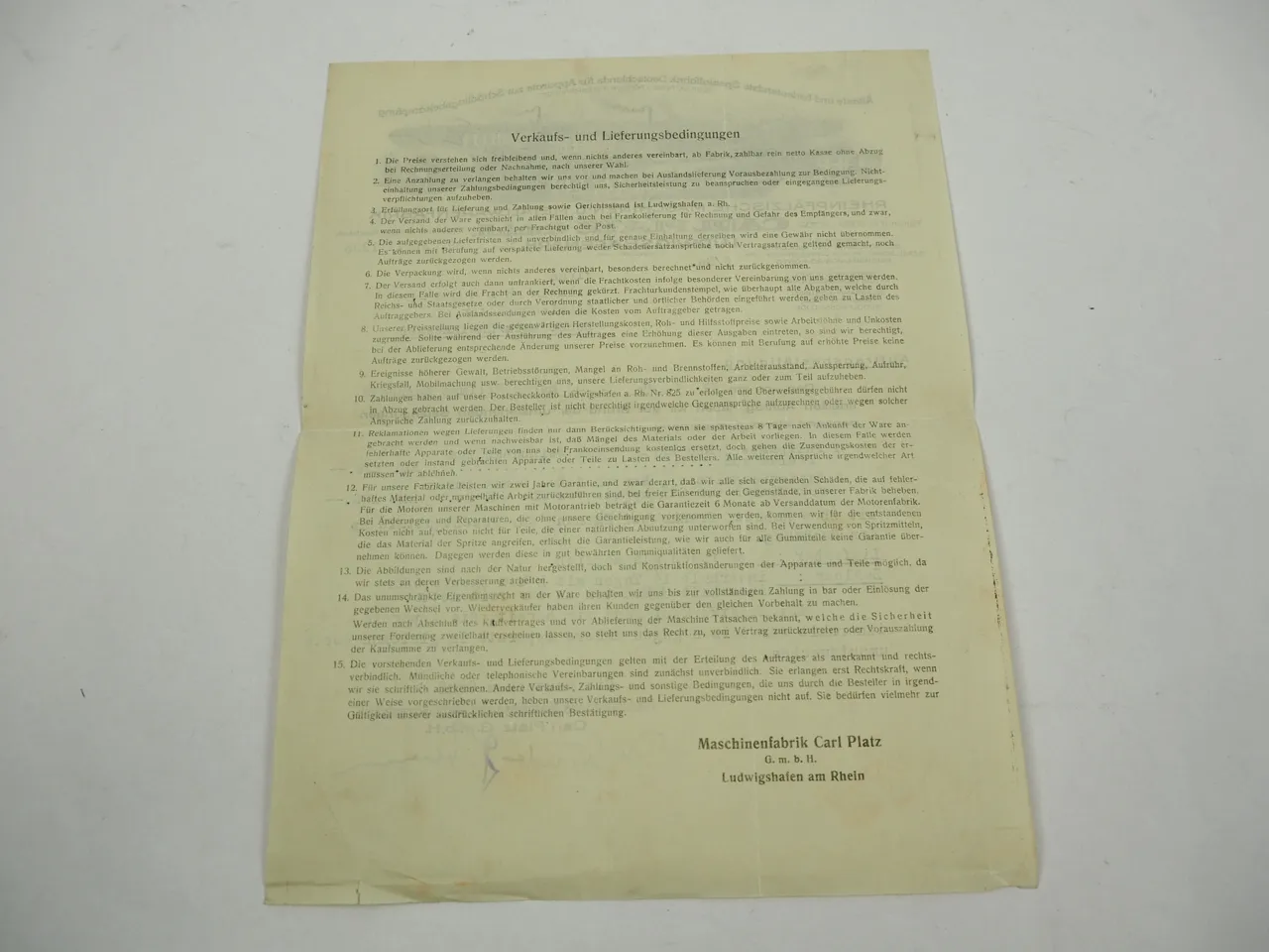 Maschinenfabrik Carl Platz GmbH Ludwigshafen Landtechnik Geschäftsbrief 1935