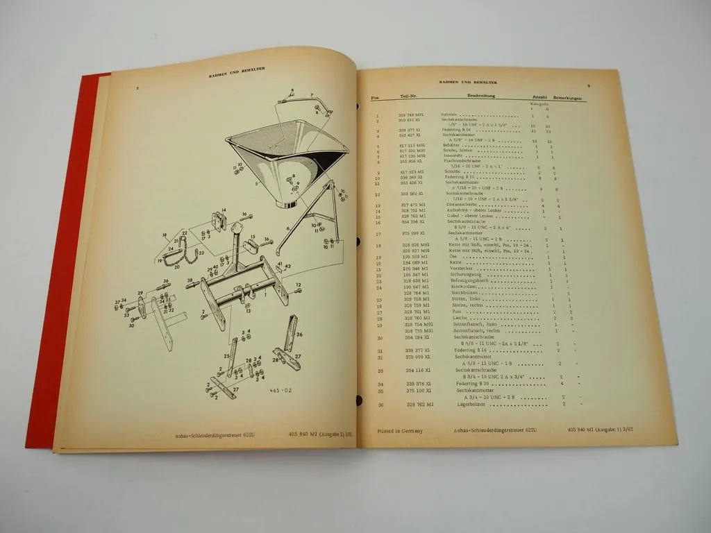 Massey Ferguson 622U Anbau-Schleuderdüngerstreuer Ersatzteilliste 1962