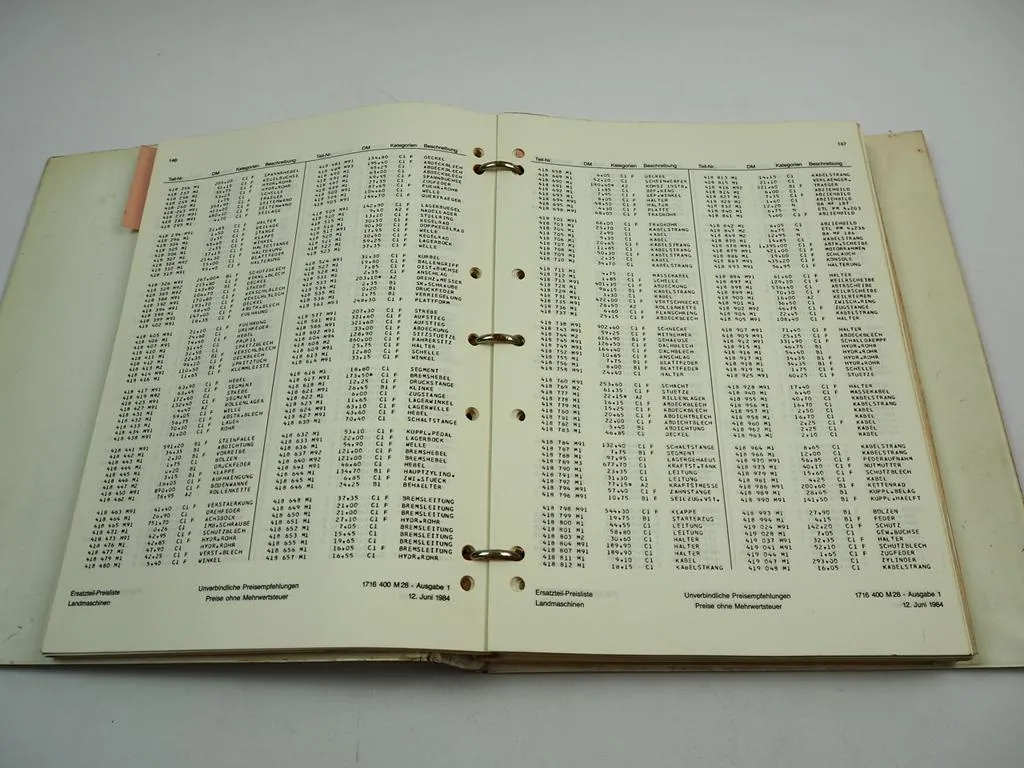 Massey Ferguson Landmaschinen Ersatzteil Preisliste 1984