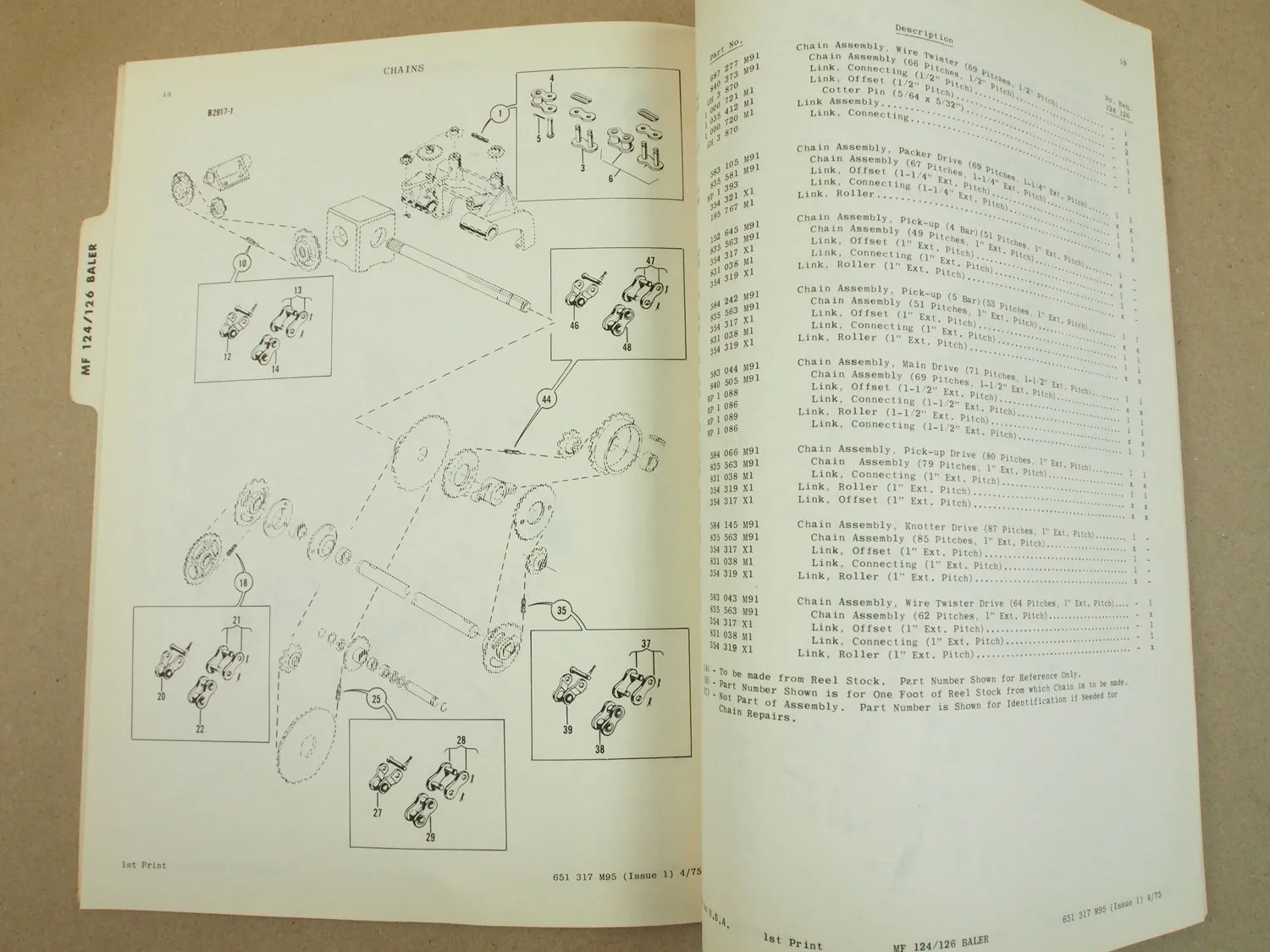 Massey Ferguson MF 124 126 Baler Parts Book List 1975 + parts book amendment