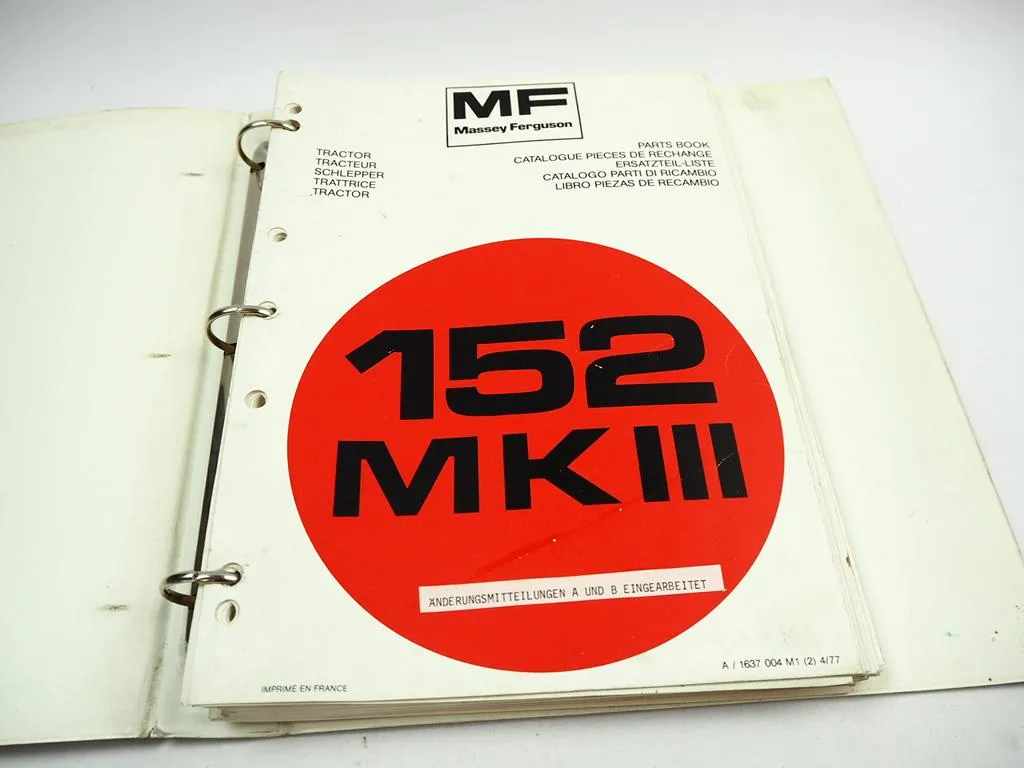 Massey Ferguson MF 152 MK III Schmalspurschlepper Ersatzteilliste 1975/78