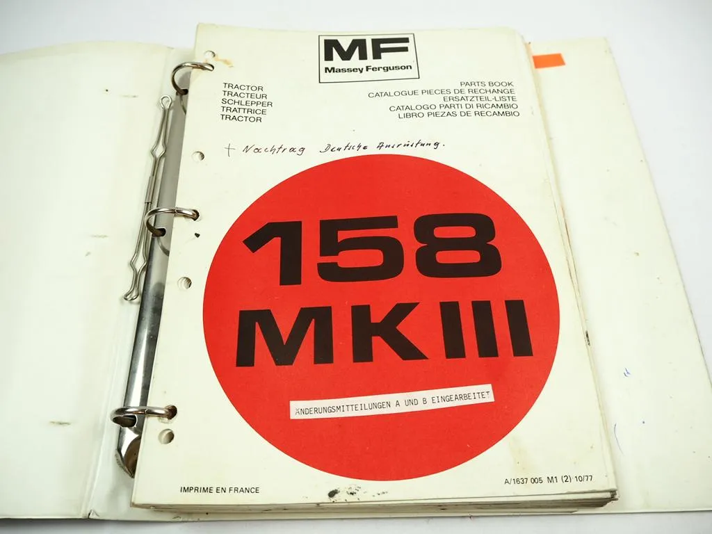 Massey Ferguson MF 158 MK III Schmalspurschlepper Ersatzteilliste 1975/79