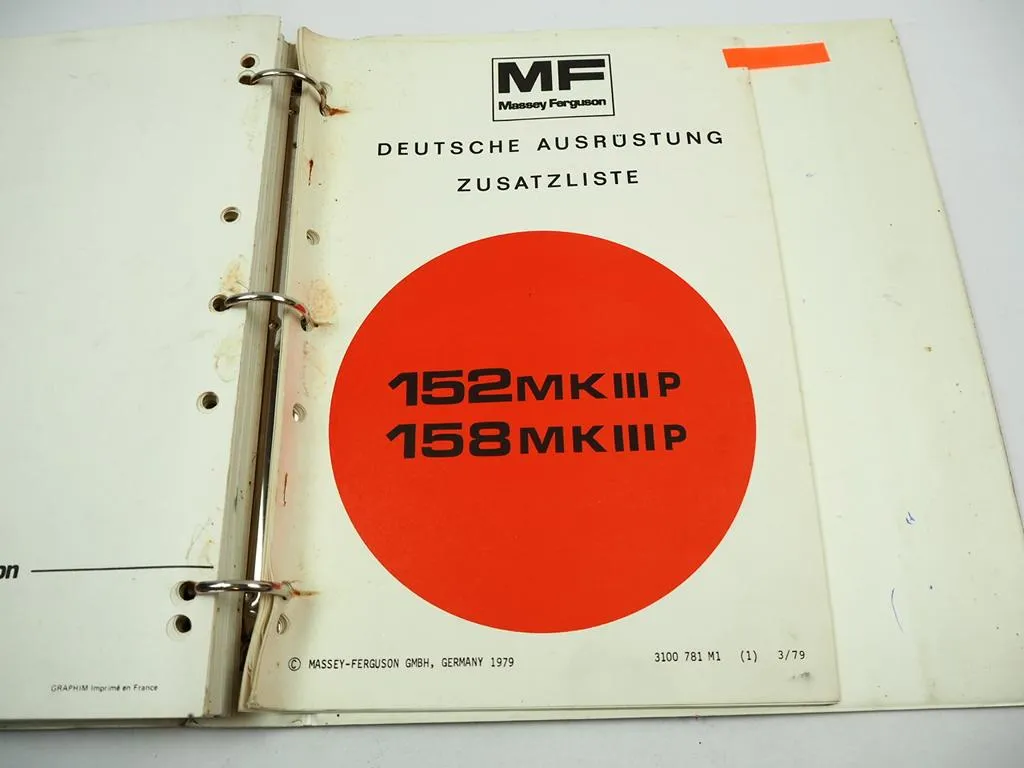 Massey Ferguson MF 158 MK III Schmalspurschlepper Ersatzteilliste 1975/79