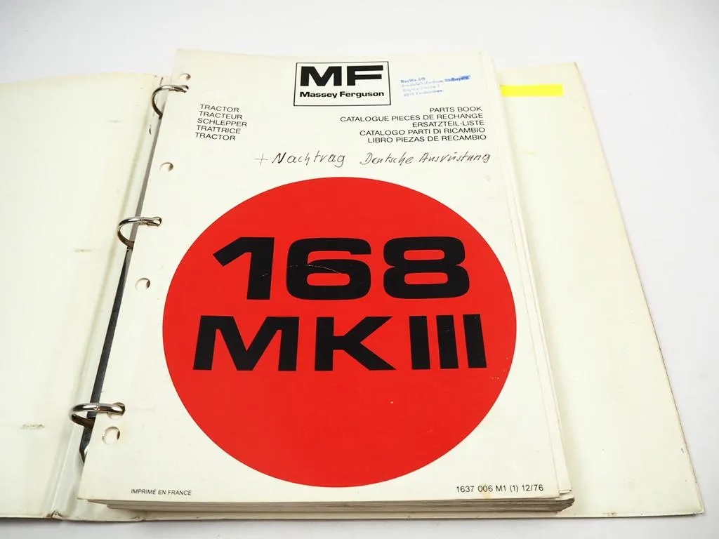 Massey Ferguson MF 168 MK III Traktor Tracteur Ersatzteilliste Parts List 1976/79