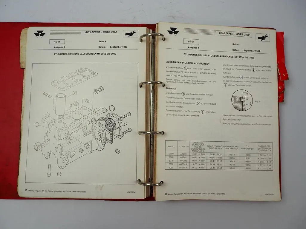 Massey Ferguson MF 3000er Baureihe Werkstatthandbuch Reparaturanleitung 1987