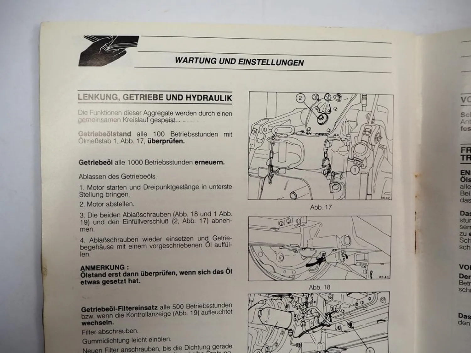Massey Ferguson MF 3050 3060 3070 3080 3090 Traktor Bedienungsanleitung 1986