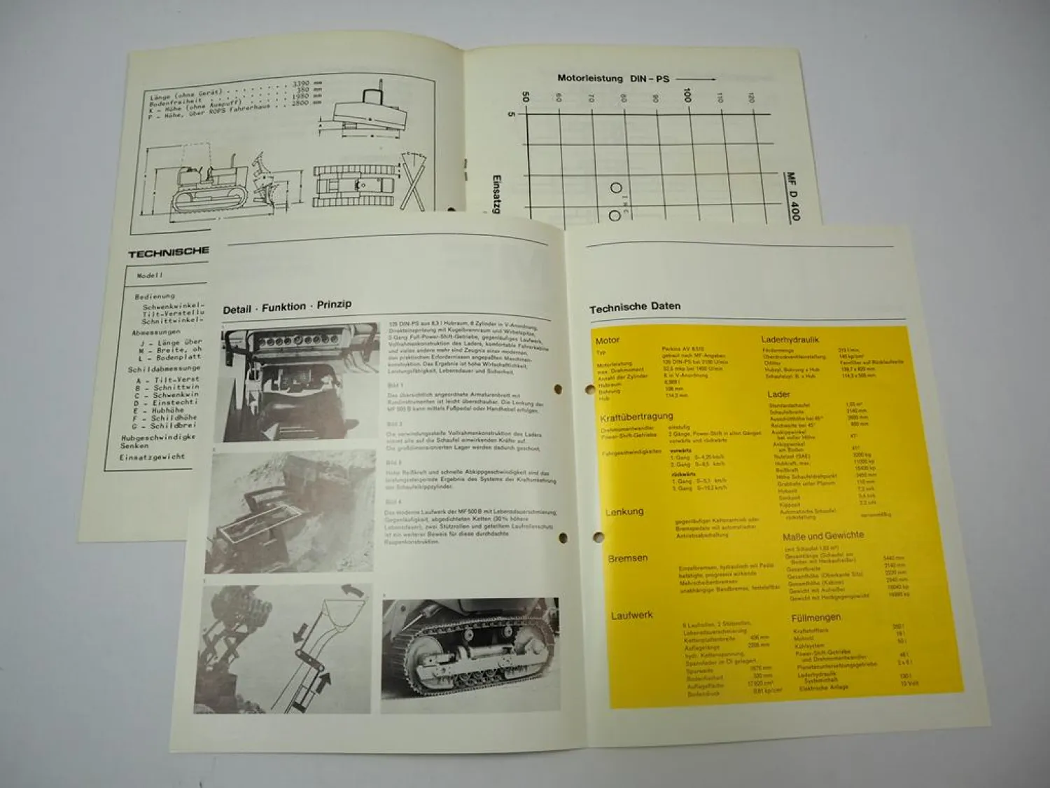 Massey Ferguson MF 500B D400C Laderaupe 2x Prospekt 1970er Jahre
