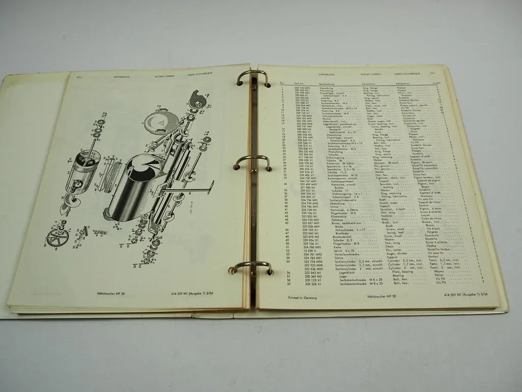 Massey Ferguson MF 510 Mähdrescher Combine Ersatzteilliste Parts List 1966/67