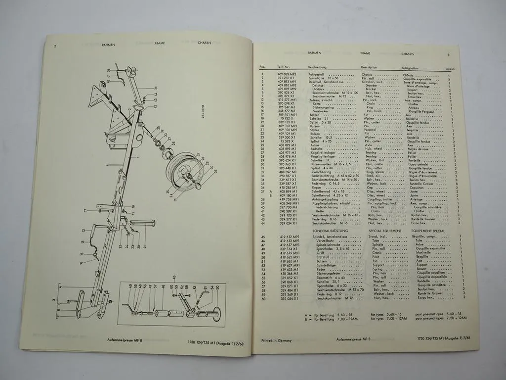 Massey Ferguson MF 8 Aufsammelpresse Baler Ersatzteilliste Parts Book 1968