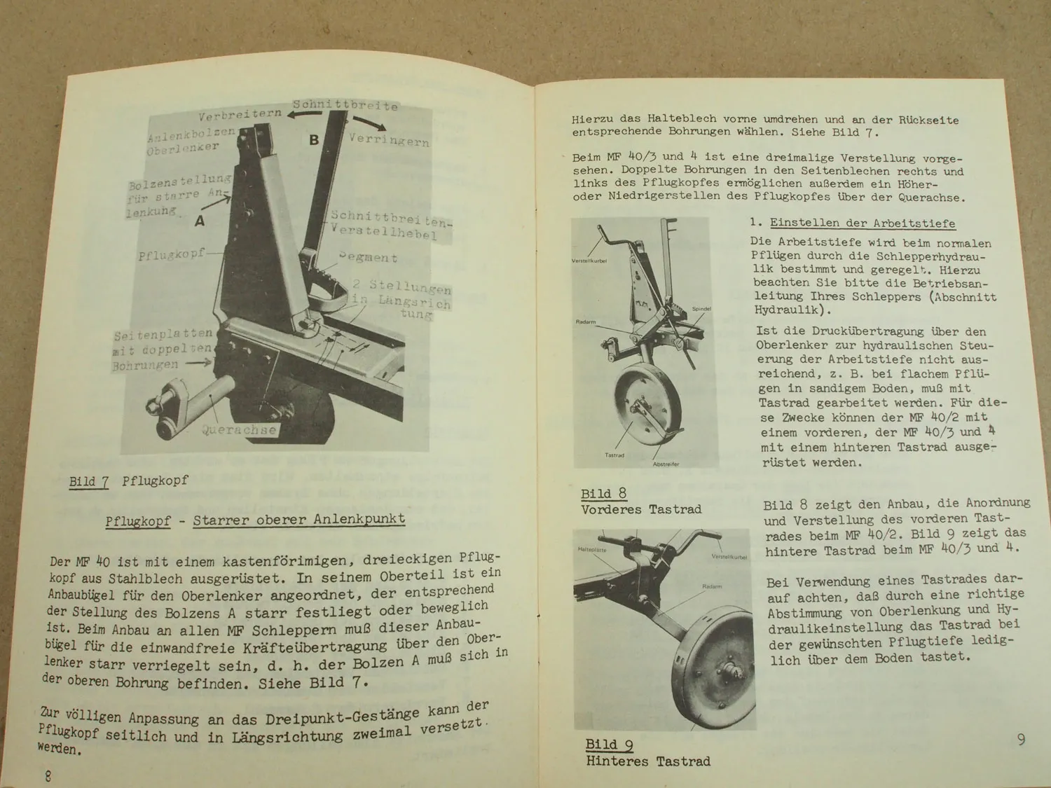 Massey Ferguson MF Bedienungsanleitung 1969 für Anbau-Beetpflug MF 40