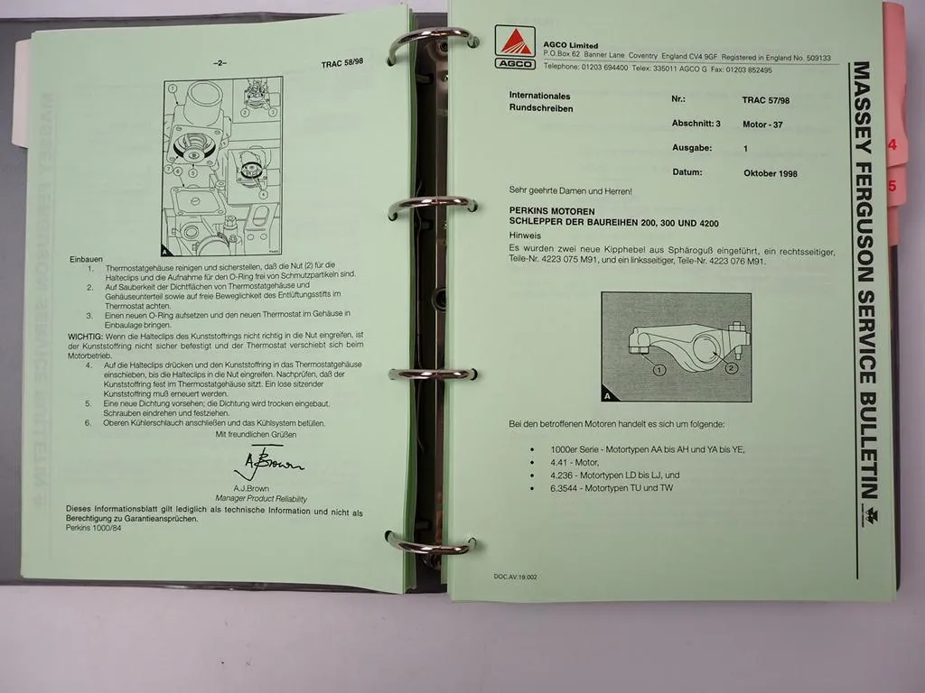 Massey Ferguson MF div. Traktor Serien Service Bulletins 1997 - 2002 Werkstatthandbuch