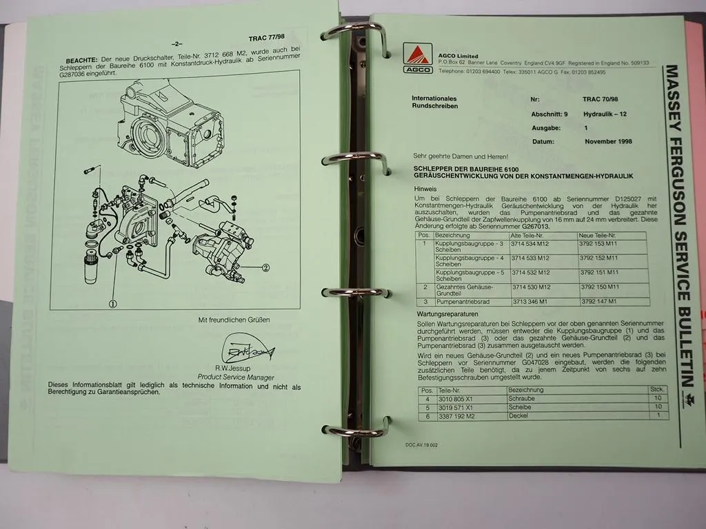Massey Ferguson MF div. Traktor Serien Service Bulletins 1997 - 2002 Werkstatthandbuch