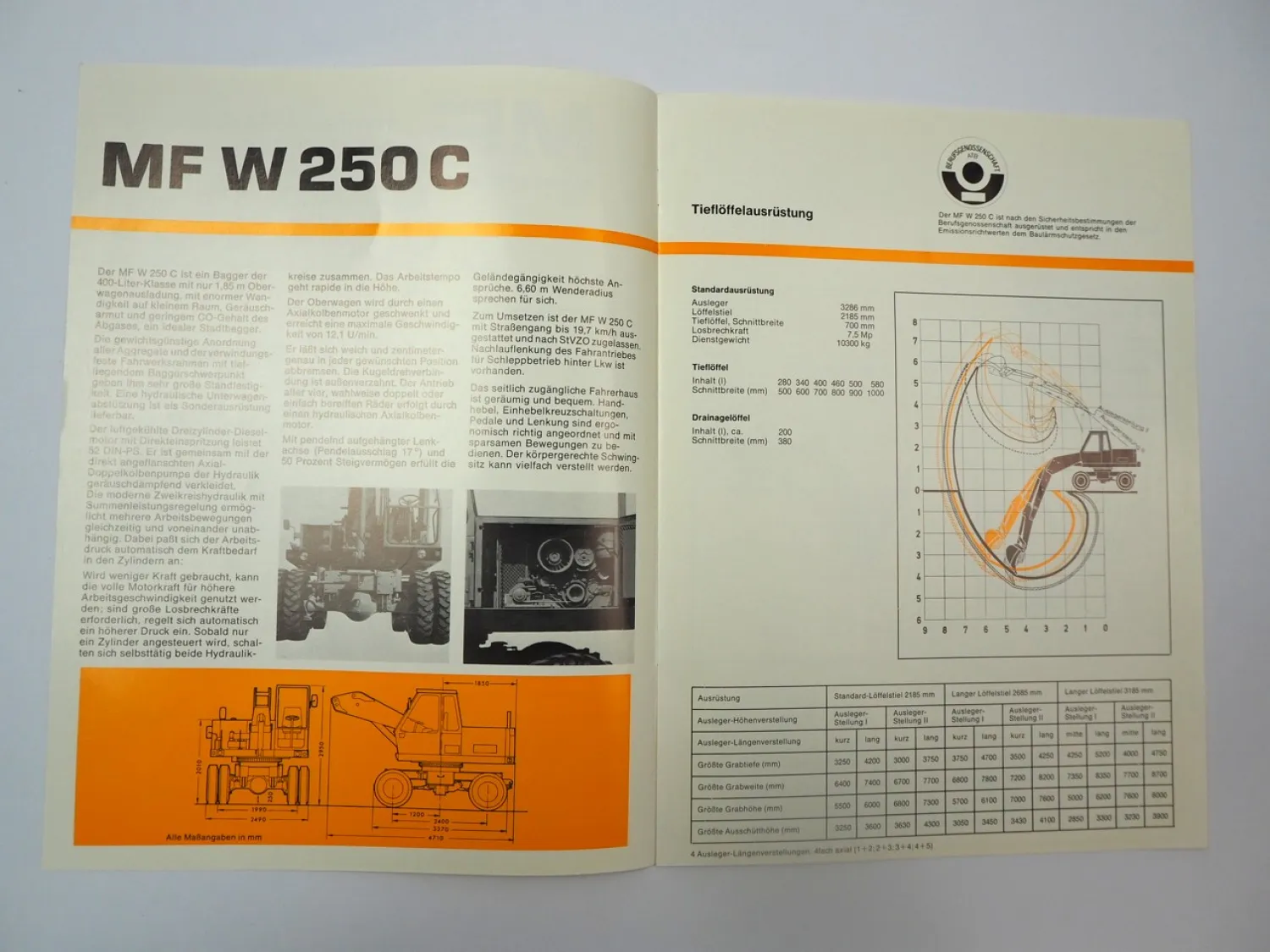 Massey Ferguson MF W250C Mobilbagger 1970/80er J. Prospekt mit techn. Daten