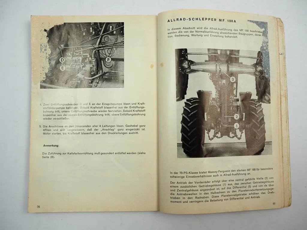Massey Ferguson MF188 MF188 A Schlepper Betriebsanleitung Wartung 1972