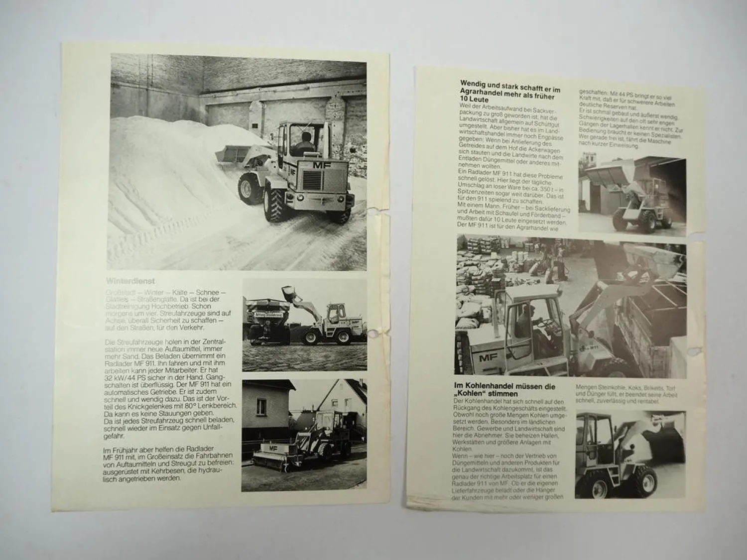 Massey Ferguson MF911 Radlader Einsatz Handel Stadtreinigung 2x Prospekt 1977