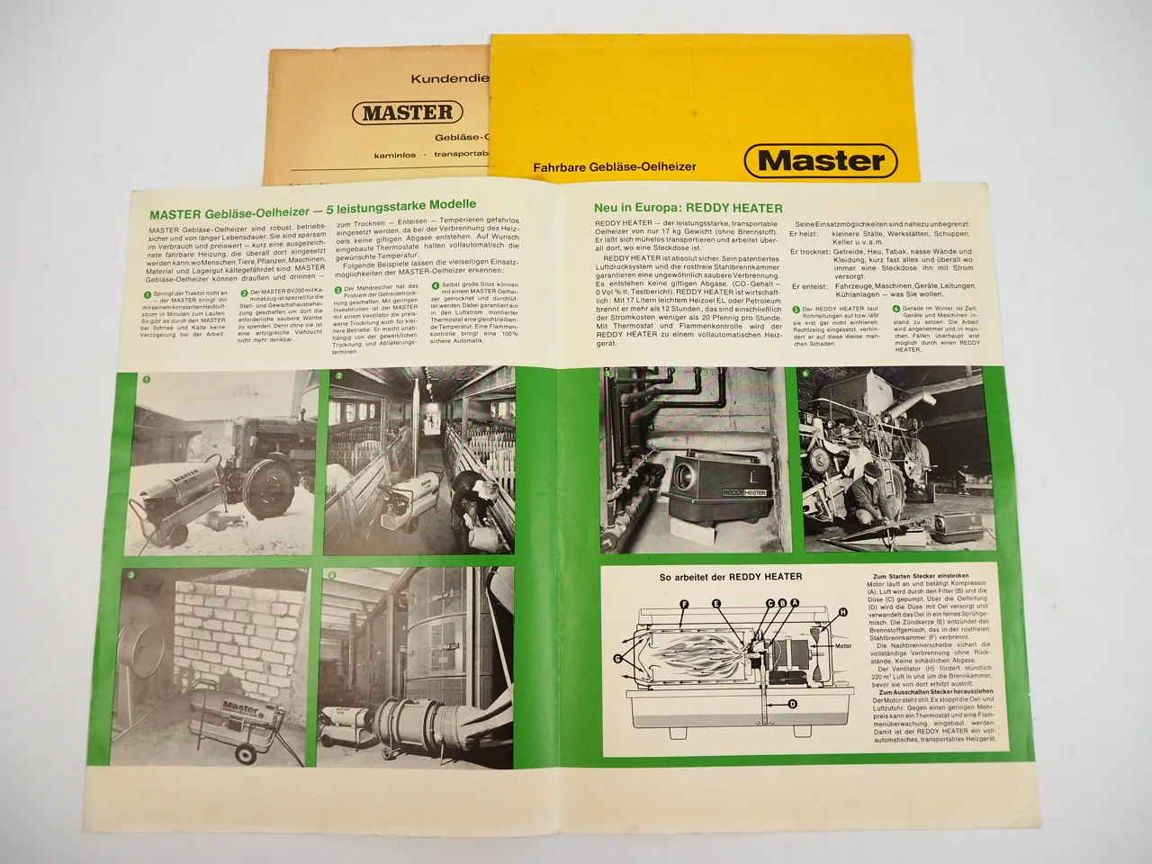 Master Fahrbare Gebläse Ölheizer Reddy Heater 2x Prospekt 1960/70er Jahre