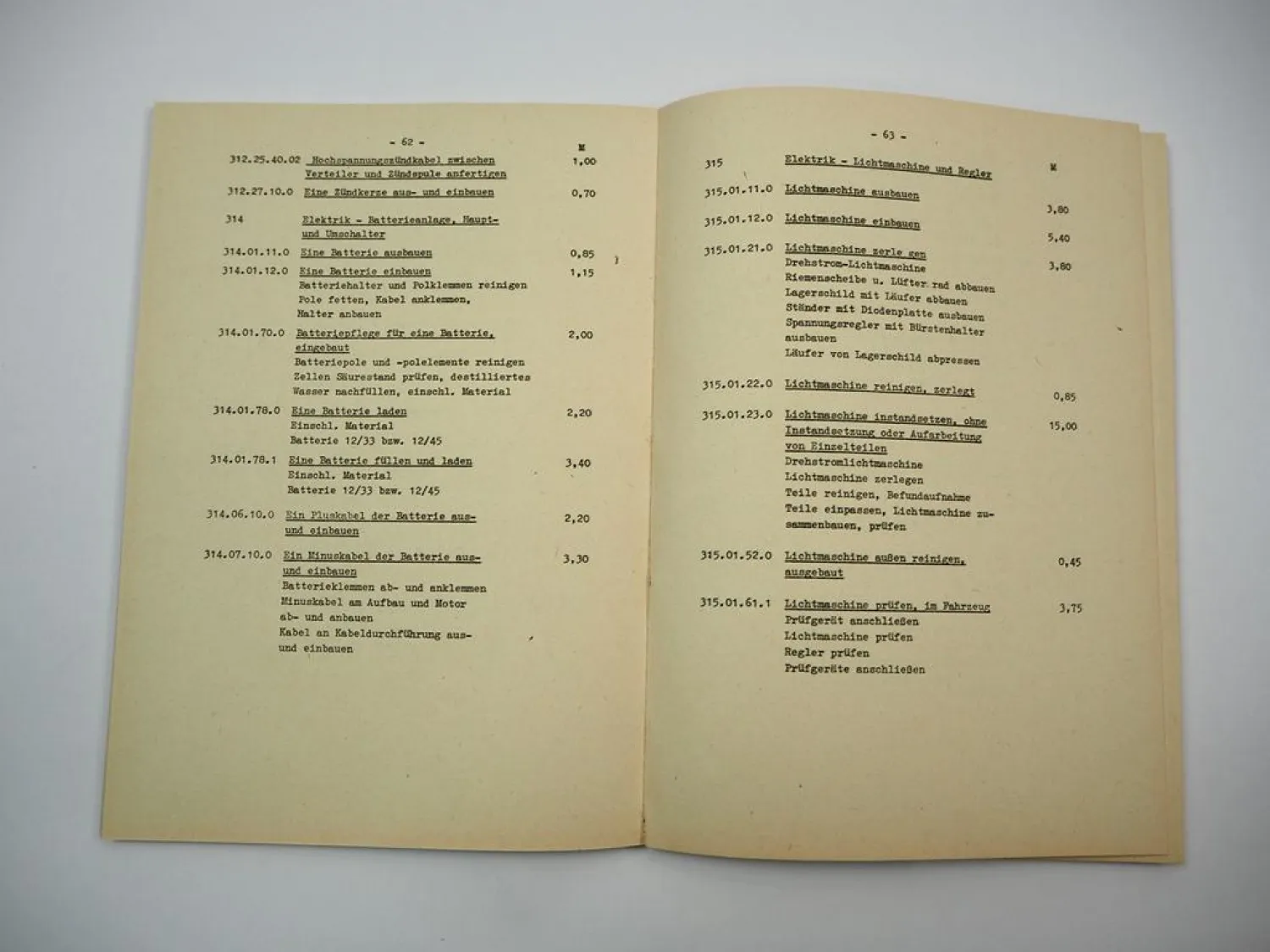 Mazda 323 Instandhaltung Reparatur Richtzeiten Preisliste 1982 DDR