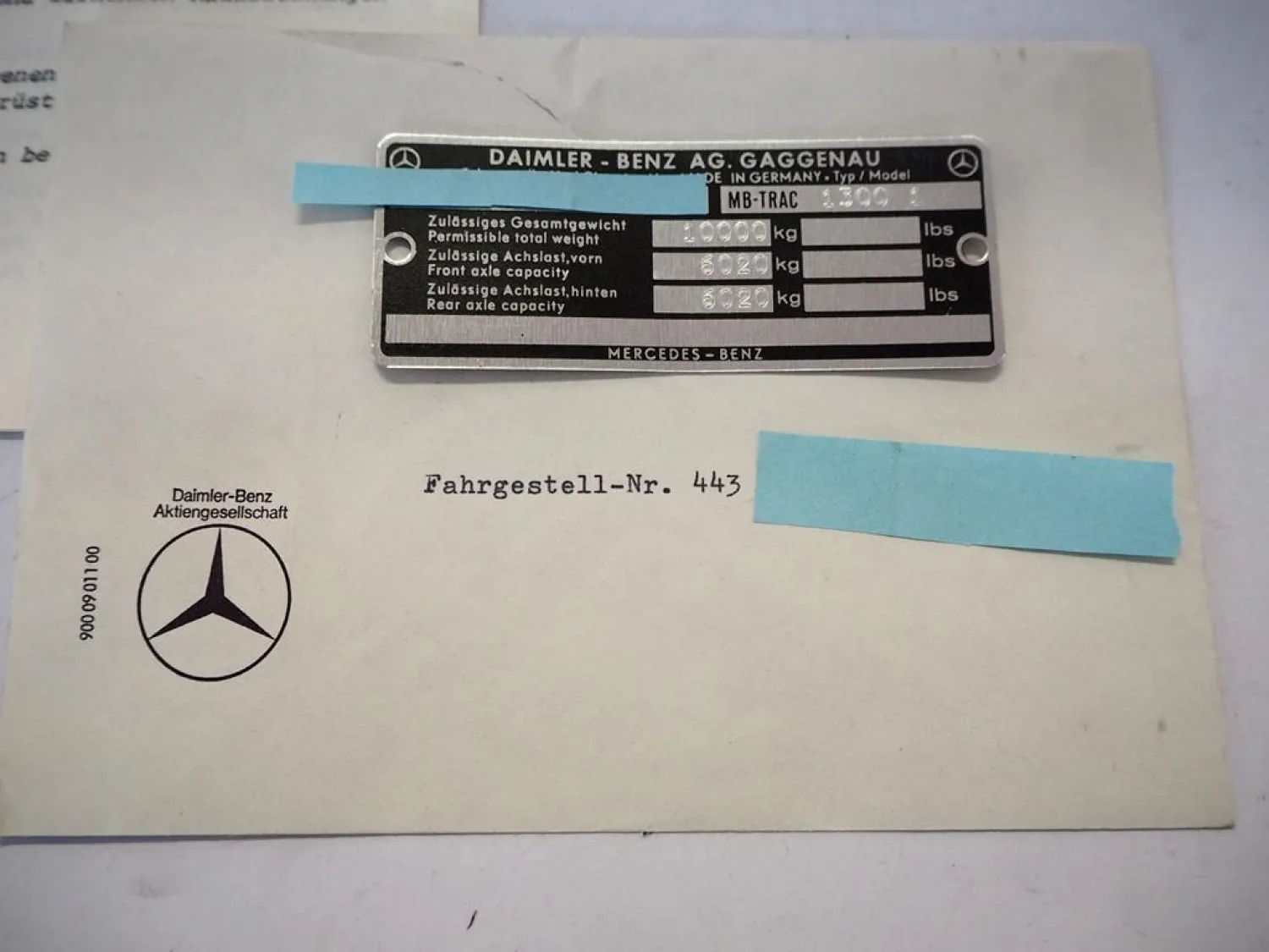 MB-trac 1300 1 Fabrikschild Ausnahmegenehmigung reduzierte Fahrgeschwindigkeit 79