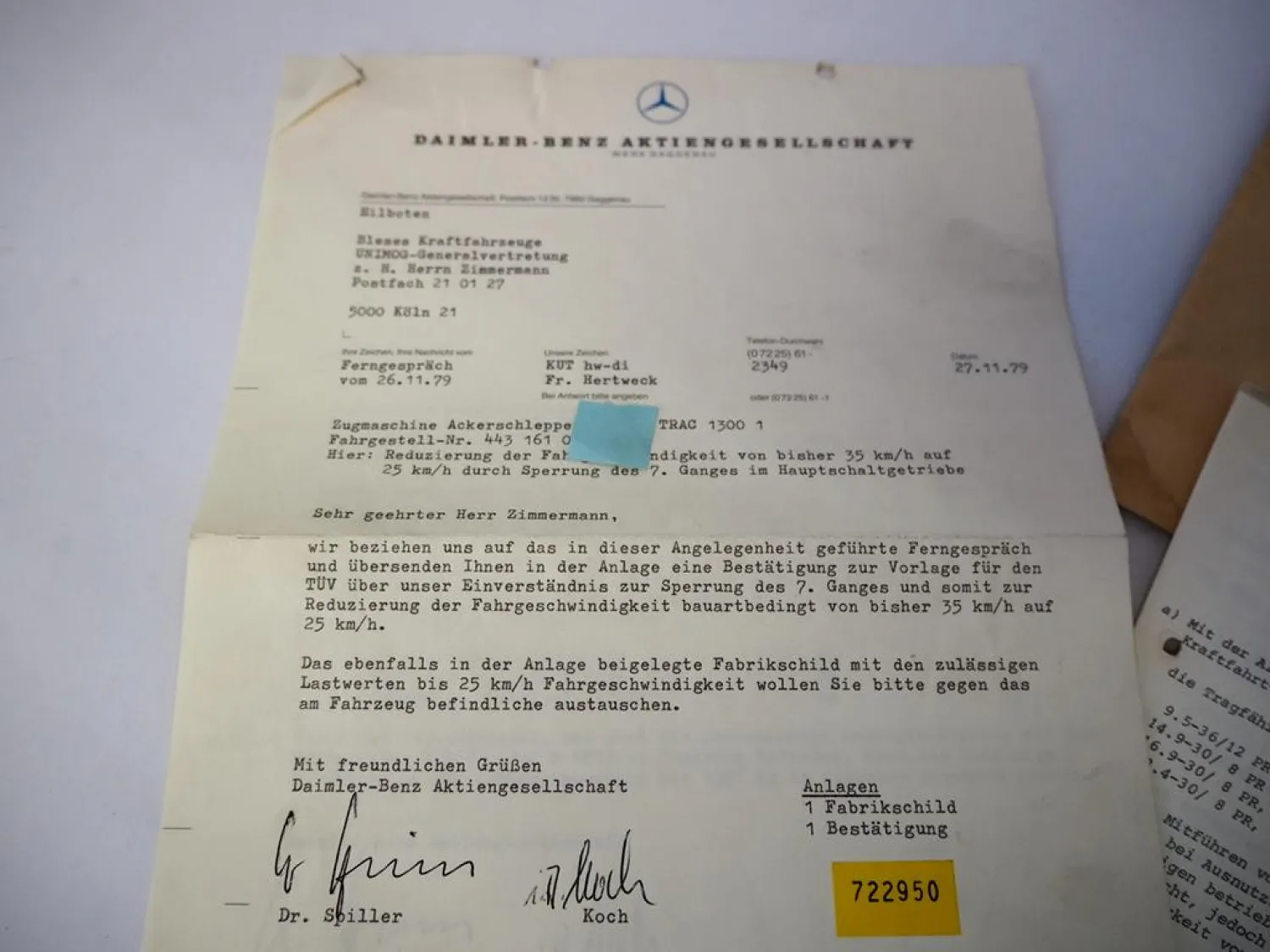 MB-trac 1300 1 Fabrikschild Ausnahmegenehmigung reduzierte Fahrgeschwindigkeit 79