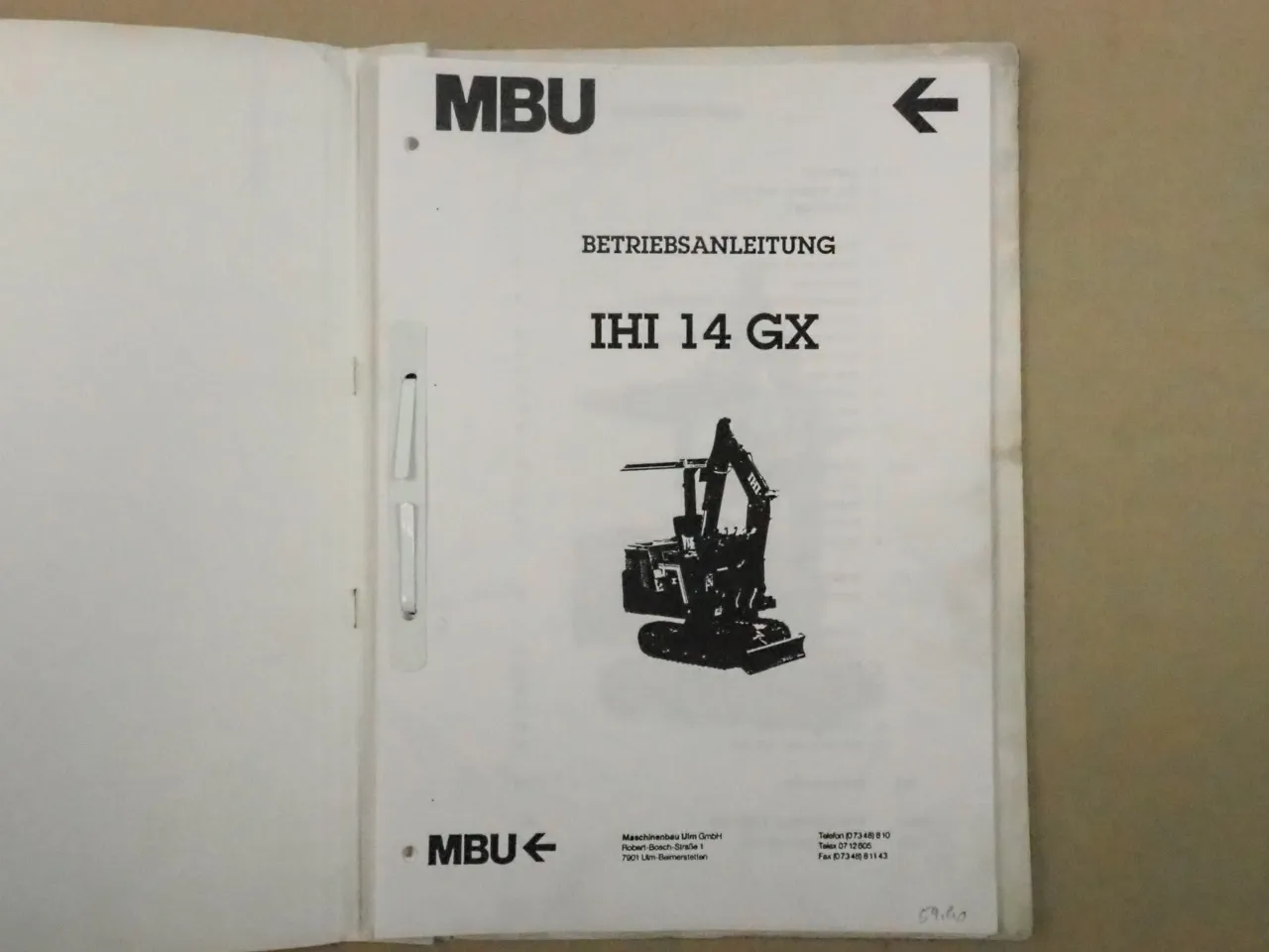 MBU Minibagger IHI 14 GX Betriebsanleitung Wartungsanleitung Bedienungshandbuch