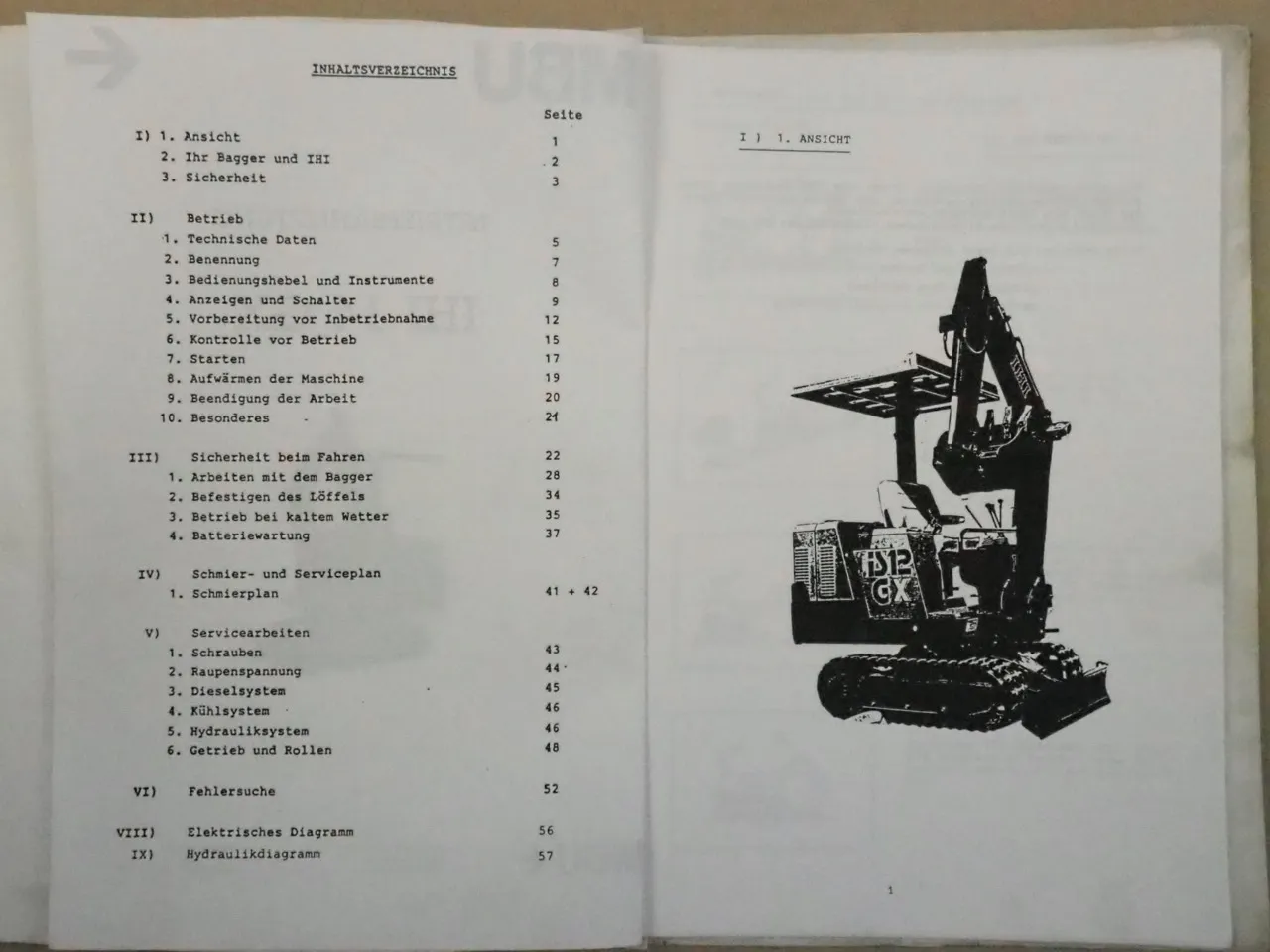 MBU Minibagger IHI 14 GX Betriebsanleitung Wartungsanleitung Bedienungshandbuch