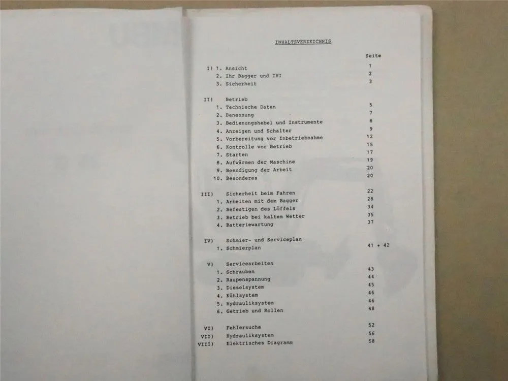 MBU Minibagger IHI 35 G Betriebsanleitung Wartungsanleitung Bedienungshandbuch