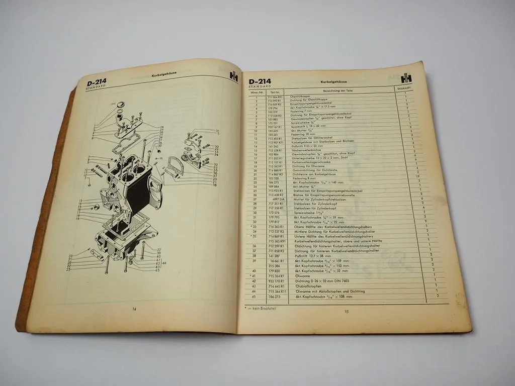 Mc Cormick D-214 Standard Dieselschlepper Ersatzteilliste 1958