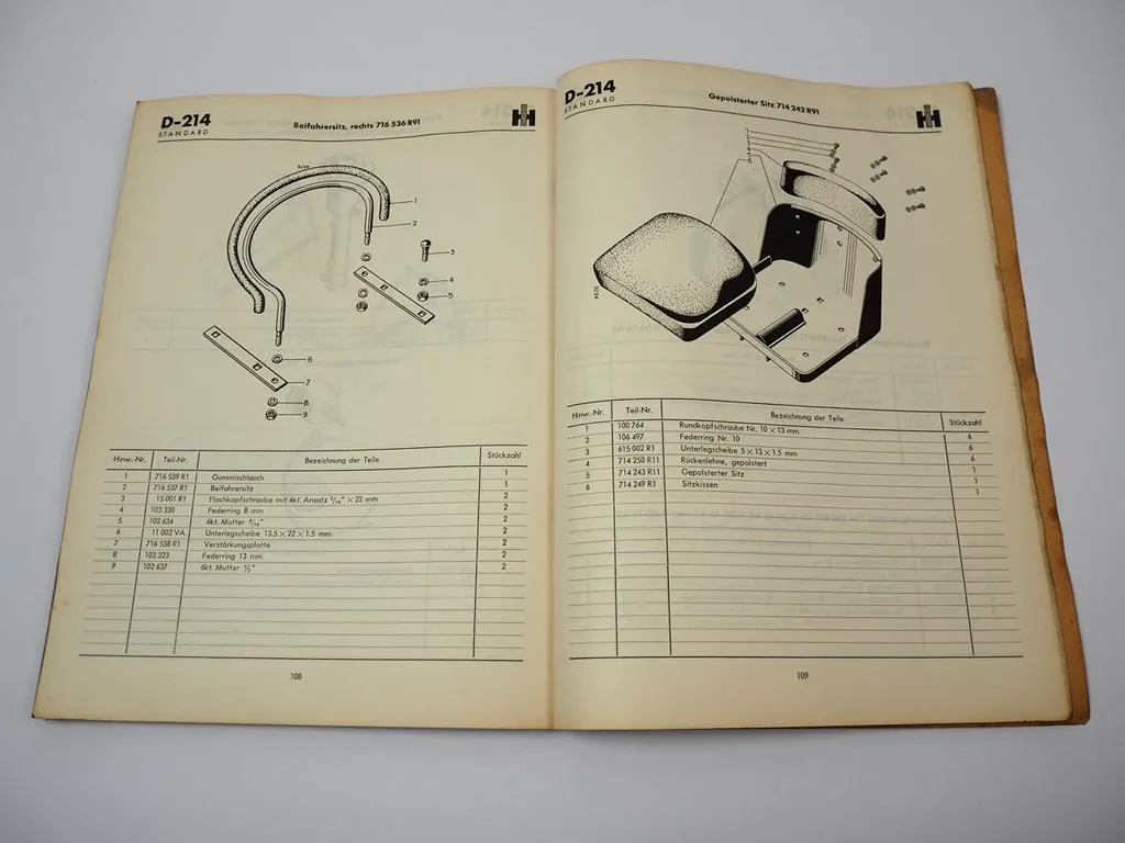 Mc Cormick D-214 Standard Dieselschlepper Ersatzteilliste 1958
