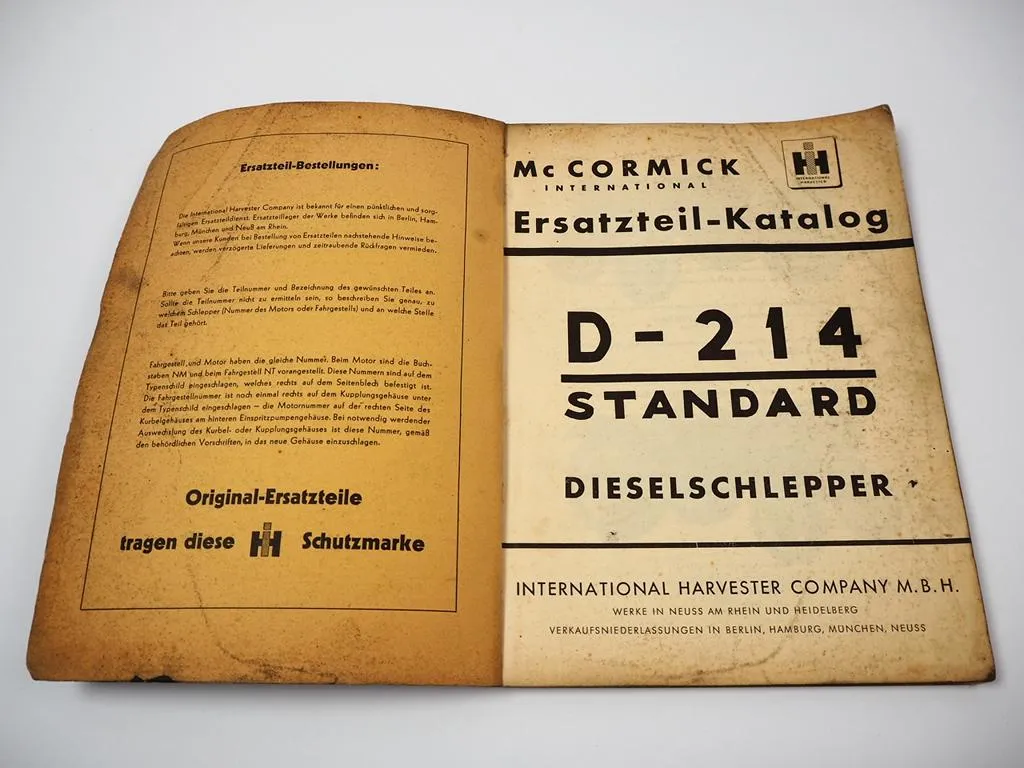 Mc Cormick D-214 Standard Dieselschlepper Ersatzteilliste 1958