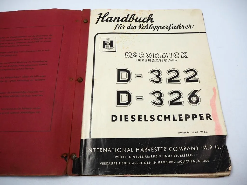 Mc Cormick D-322 D-326 Dieselschlepper Bedienungsanleitung Betriebsanleitung 62
