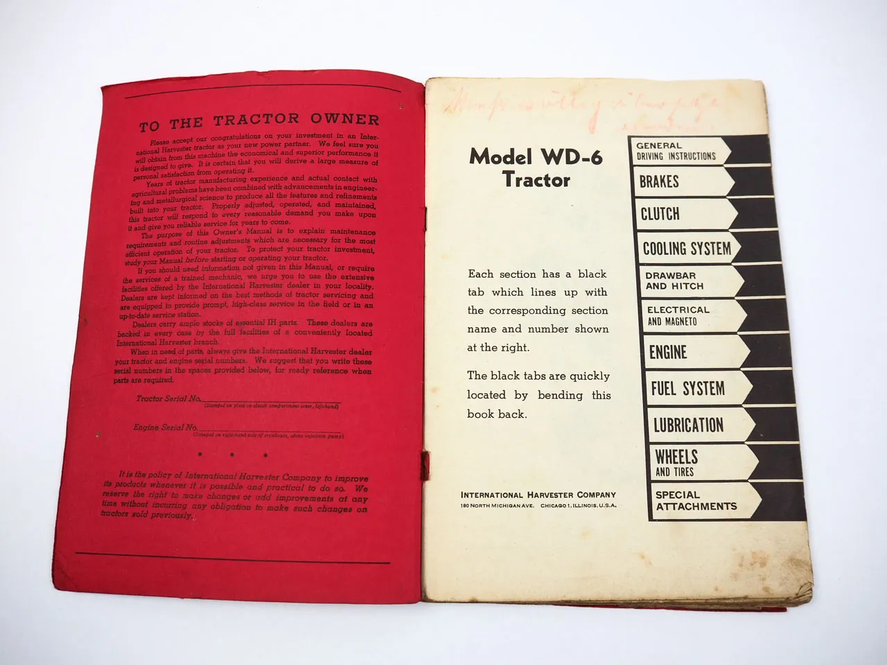 Mc Cormick Deering IHC WD6 Tractor Owners Manual Bedienungsanleitung 1947 engl.