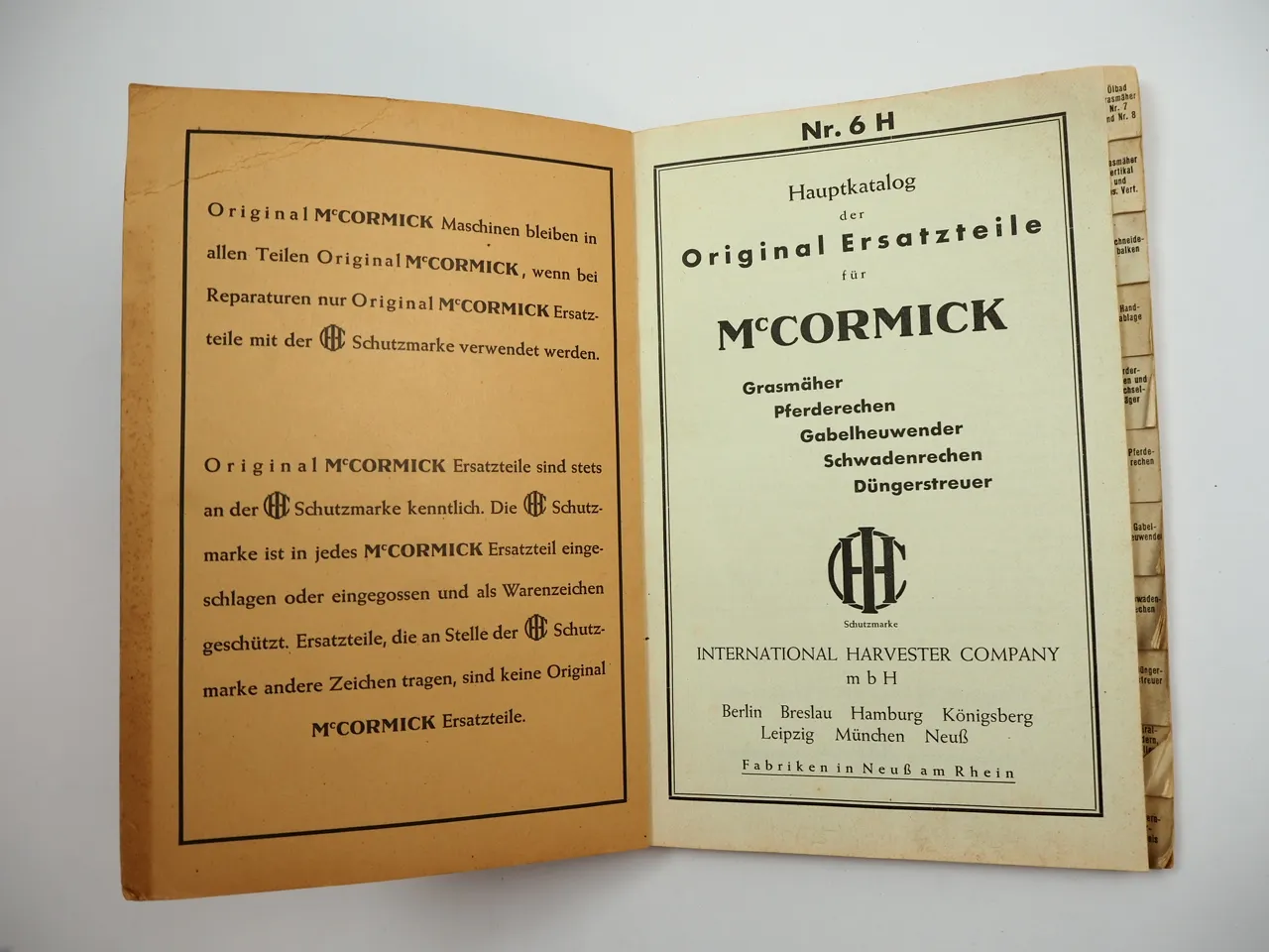 Mc Cormick Heumaschinen Düngerstreuer Ersatzteilkatalog Nr. 6H ca. 1935