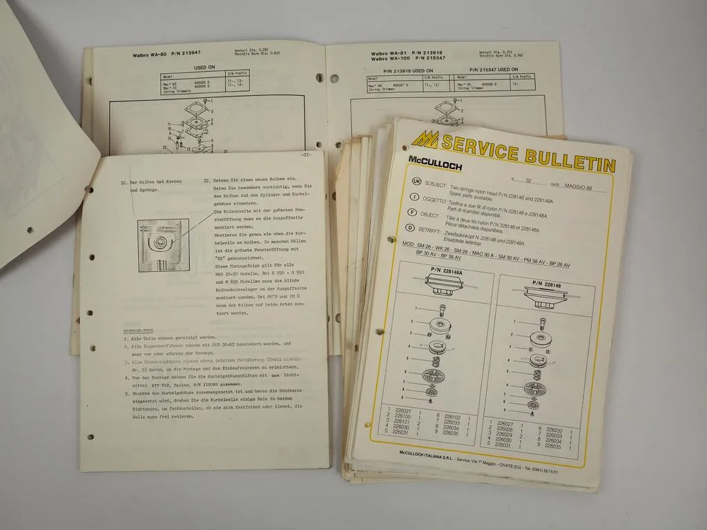 McCulloch Motorsägen Kettensäge Parts List Betriebsanleitung Service Bulletin