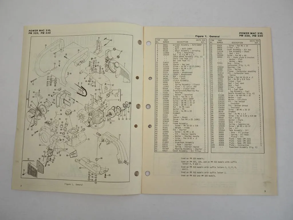 McCulloch PowerMac 310 320 330 Chain Saw Motorsäge Ersatzteilliste PartsList1981