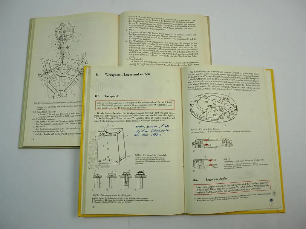Mechanische Uhren + Zeichnen für Uhrmacher 2x Fachbuch 1981/82