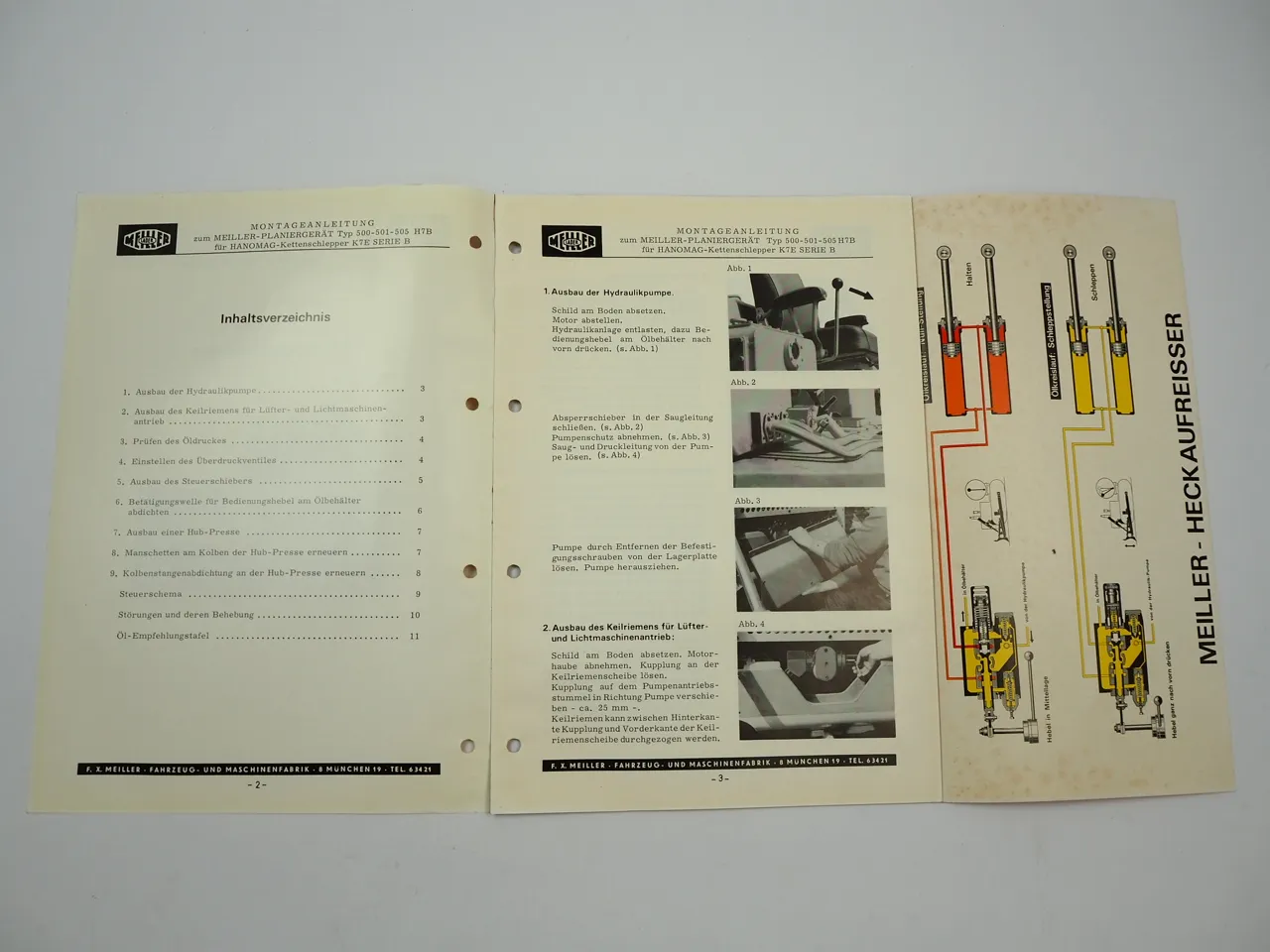 Meiller 500 501 505 H7B Planiergerät f. Hanomag Kettenschlepper Montageanleitung