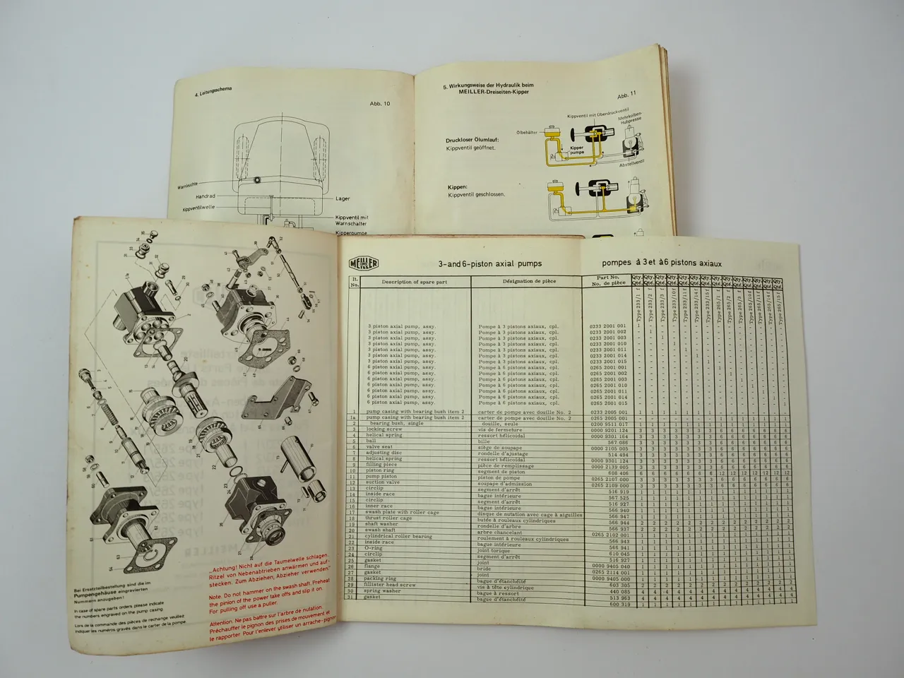 Meiller Dreiseiten Kipper für Mercedes Benz LKW Betriebsanleitung Ersatzteilliste