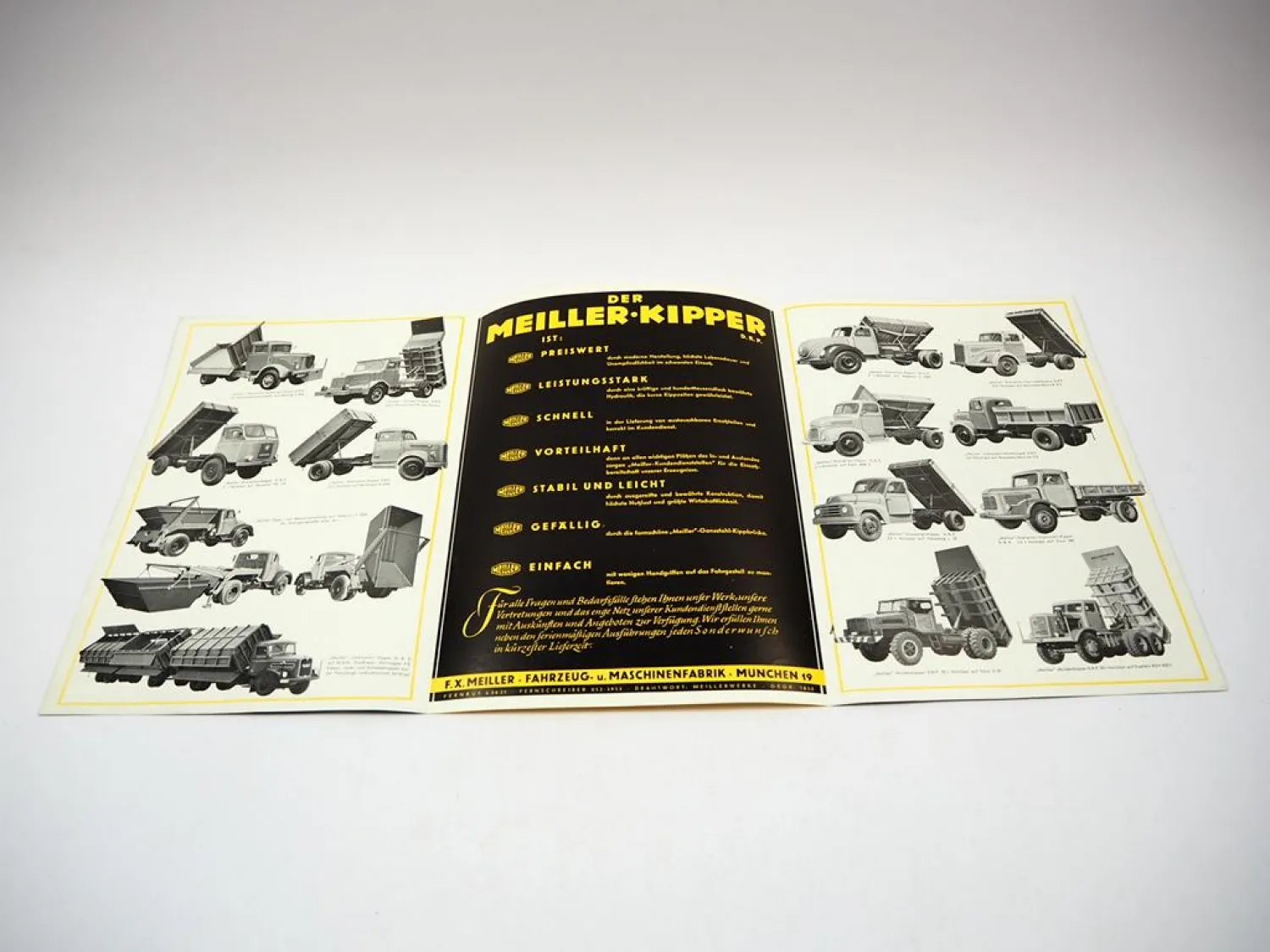 Meiller LKW Kipper Prospekt 1956 Hanomag Henschel Krupp Magirus Mercedes Faun