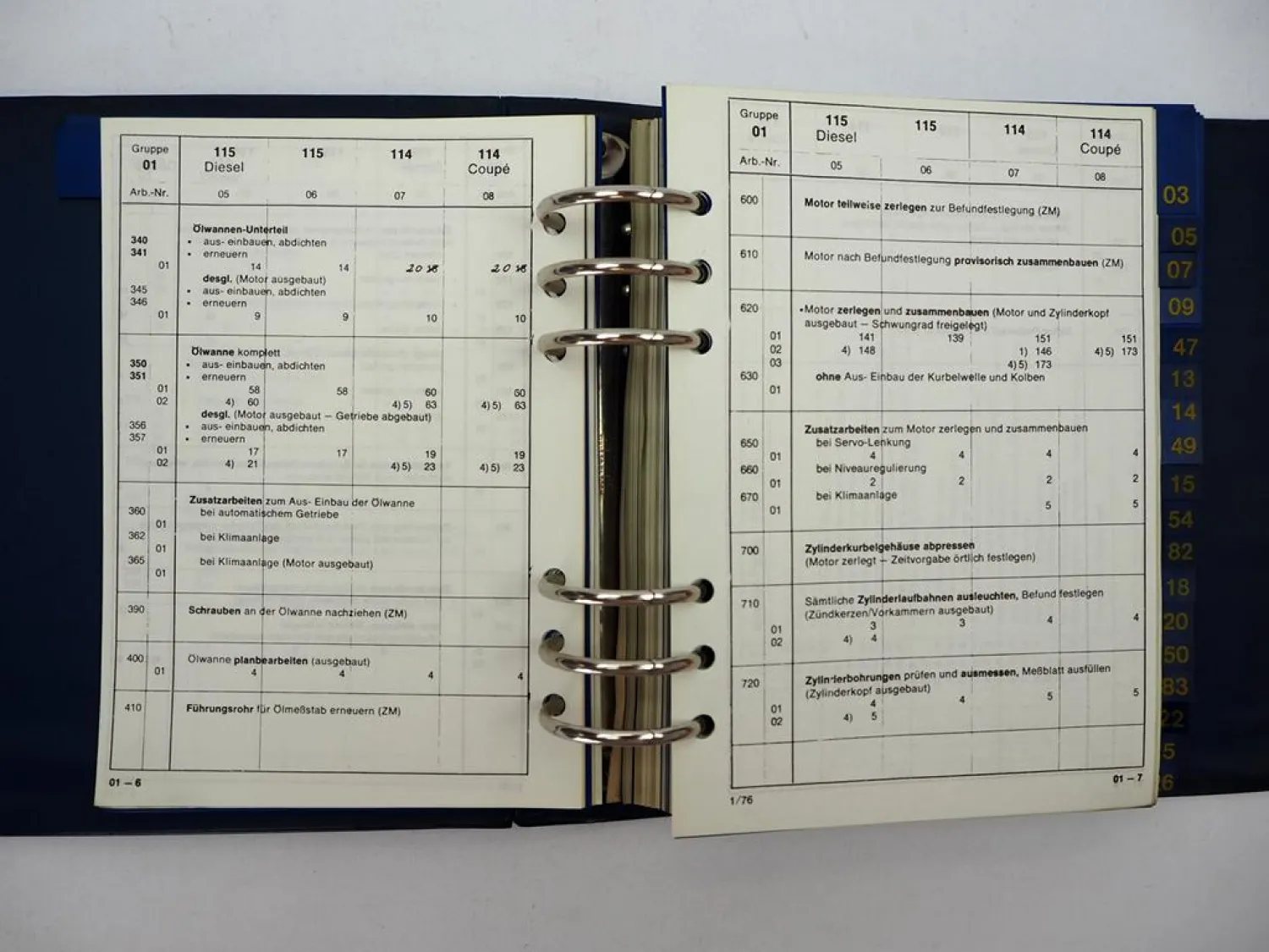 Mercedes Benz 114 115 200D 230 250 280 Coupe Arbeitswertbuch Reparaturen 1976/81