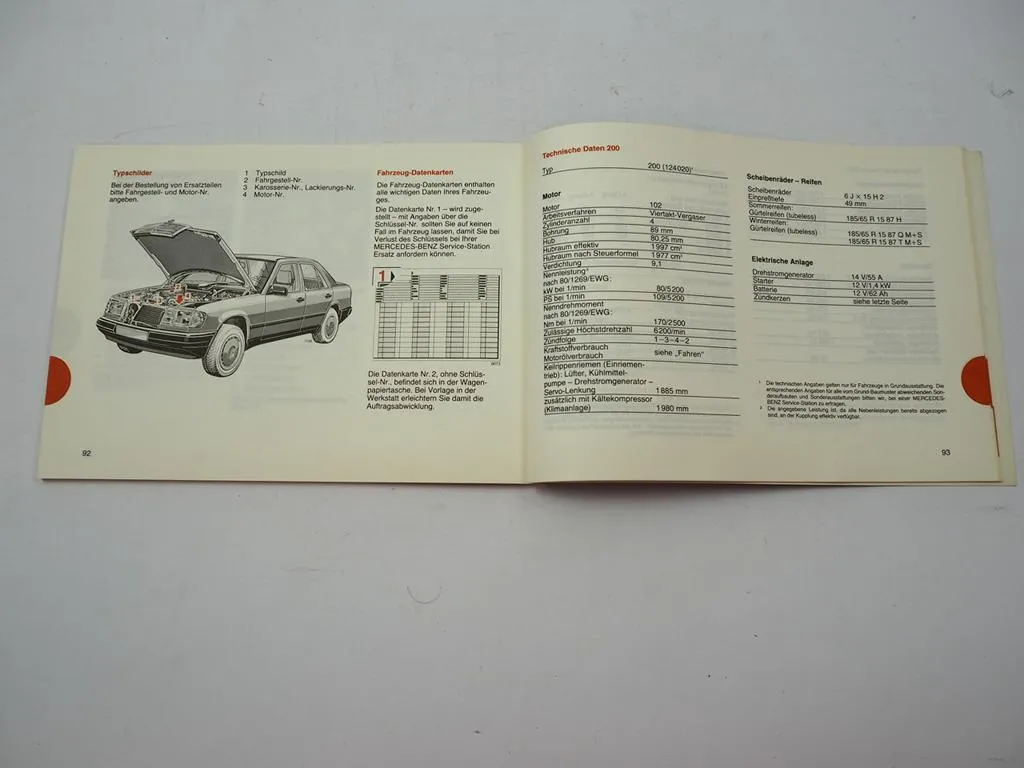 Mercedes Benz 200 230E 300E W124 Bedienungsanleitung Betriebsanleitung 1984