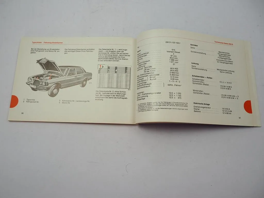 Mercedes Benz 200D 240D 300D W123D Bedienungsanleitung Betriebsanleitung 1982