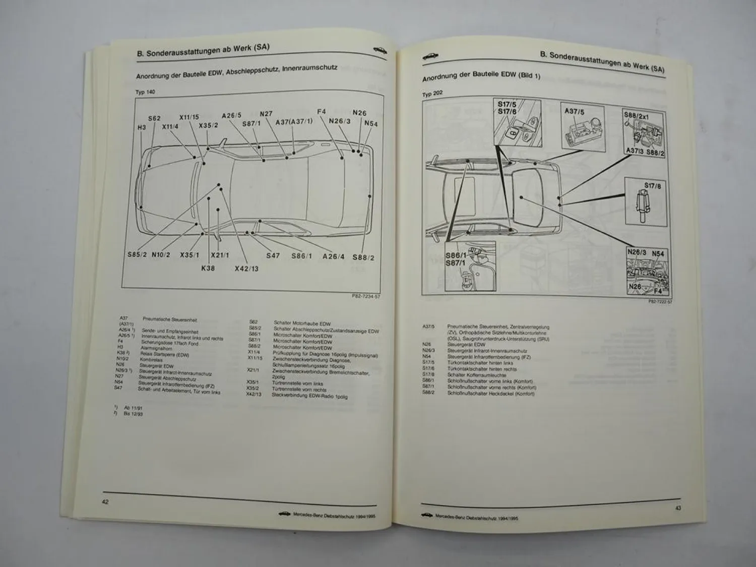 Mercedes-Benz Diebstahlschutz Typen 129 124 140 463 202 Werkstatthandbuch 1994