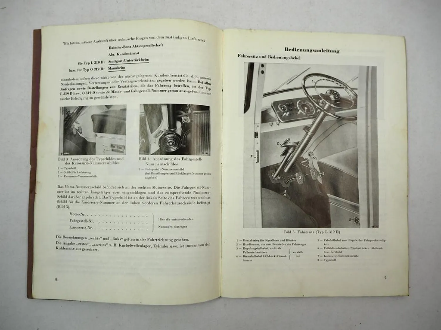 Mercedes Benz L319D O319D Transporter Bus Betriebsanleitung 1957 unvollständig