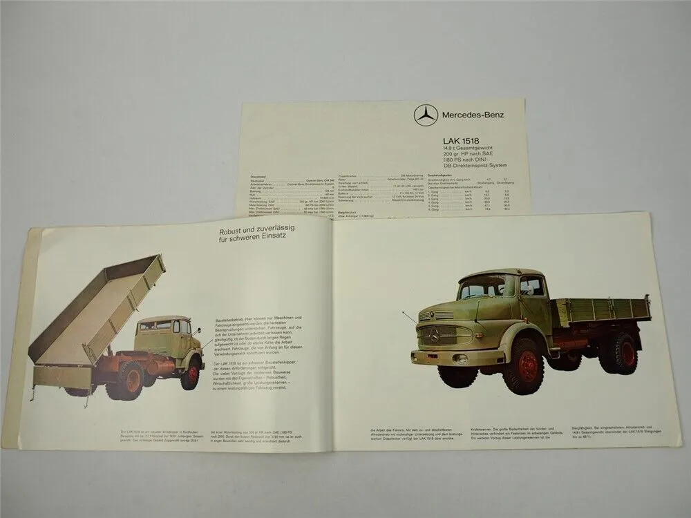 Mercedes Benz LAK1518 Allradkipper 180 PS 14,8t mit O&K Bagger Prospekt 1965