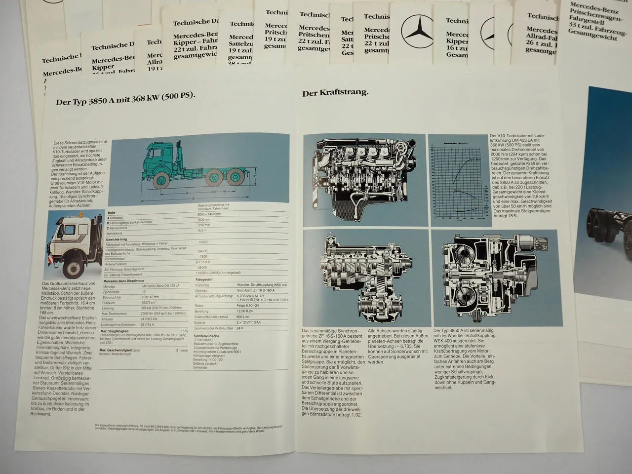 Mercedes Benz LKW Sattelzugmaschine Pritschenwagen Kipper Übersicht 54x Prospekt